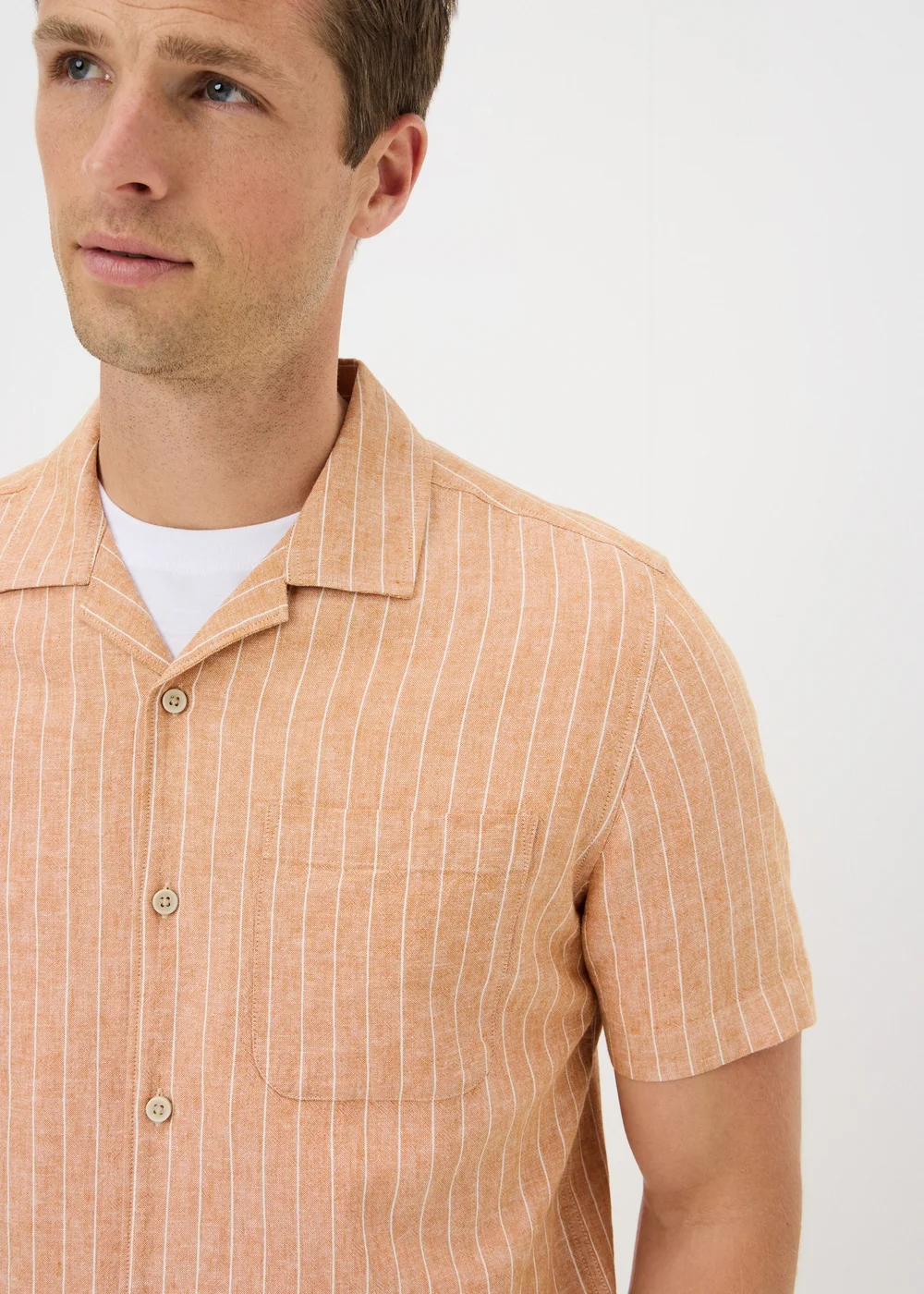 Peach Stripe Linen Blend Shirt - S Image 3