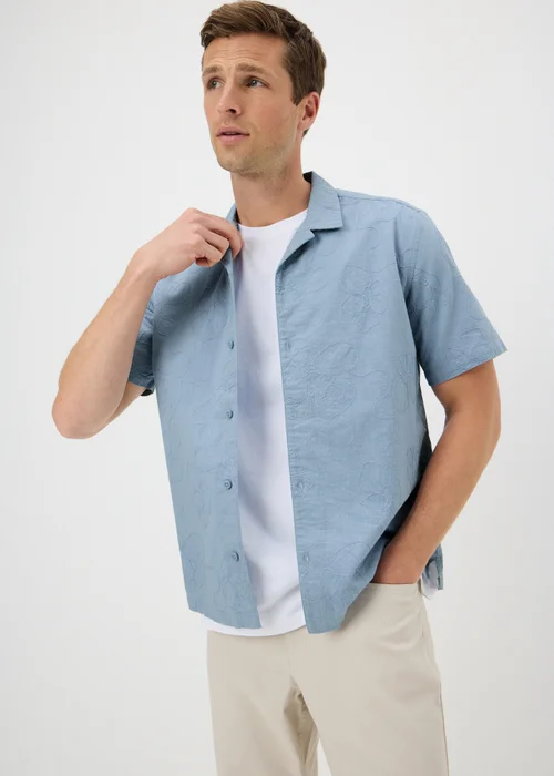Blue Floral Embroidered Shirt - S Image 1