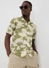 Khaki Floral Linen Blend Shirt - Large Image 1