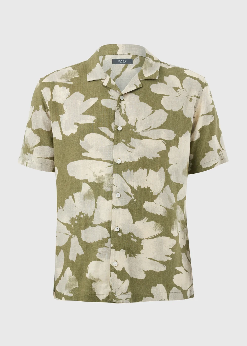 Khaki Floral Linen Blend Shirt - Large Image 3