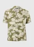 Khaki Floral Linen Blend Shirt - Large Image 3