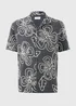 Navy Flower Embroidered Double Cloth Shirt - Small Image 3