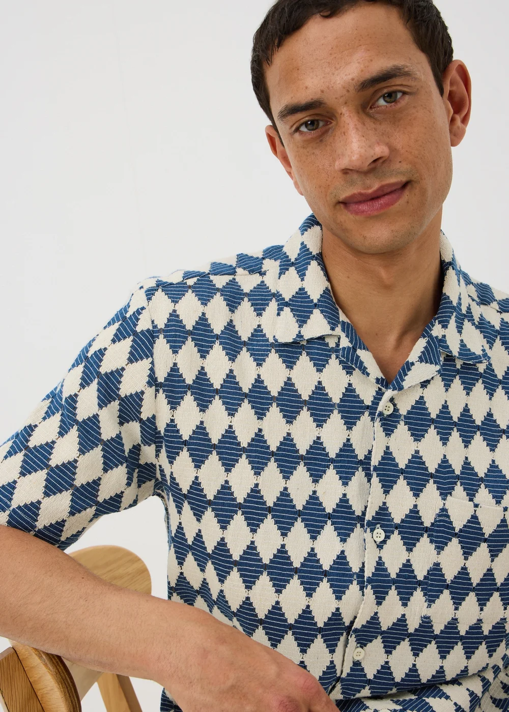 Blue Crochet Diamond Texture Shirt - S Image 3