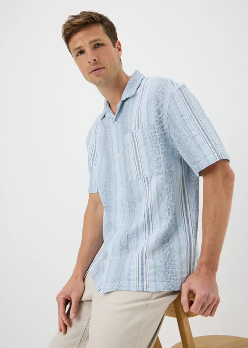 Blue Stripe Texture Dobby Shirt - S Image 1