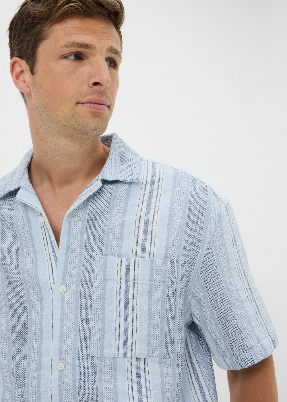 Blue Stripe Texture Dobby Shirt - S Image 3