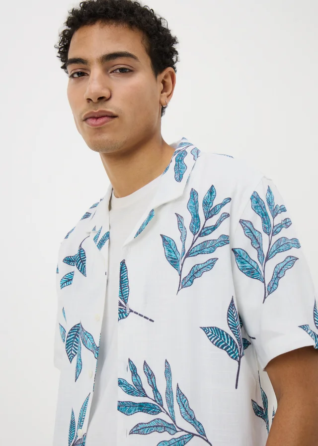 White Leaf Embroidered Print Shirt