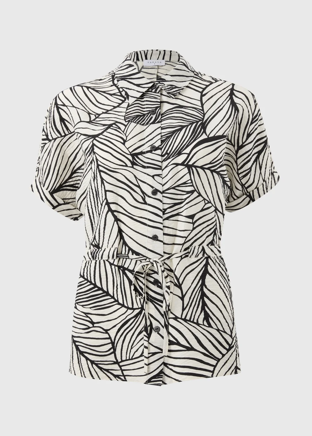 Black Leaf Print Tie Waist Co Ord Shirt - Size 28 Image 4