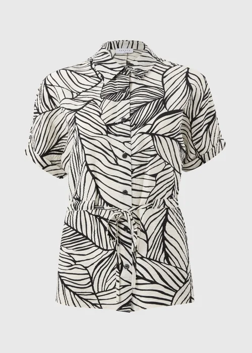 Black Leaf Print Tie Waist Co Ord Shirt - Size 28 Image 4