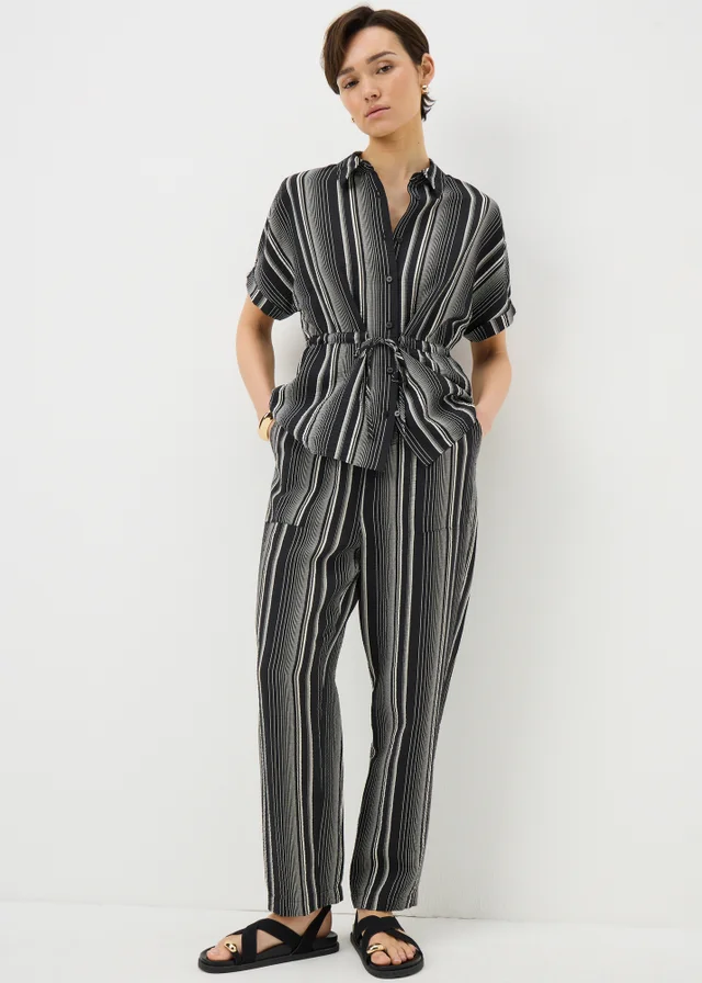 Black Stripe Tie Waist Co Ord Shirt