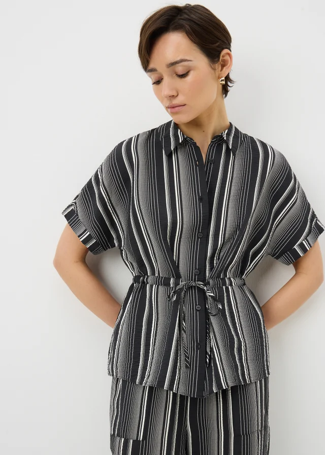 Black Stripe Tie Waist Co Ord Shirt