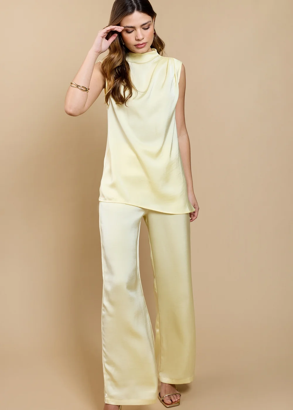 Little Mistress Lemon Satin Asymmetric Drape Top by Vicky Pattison - 20 Image 2