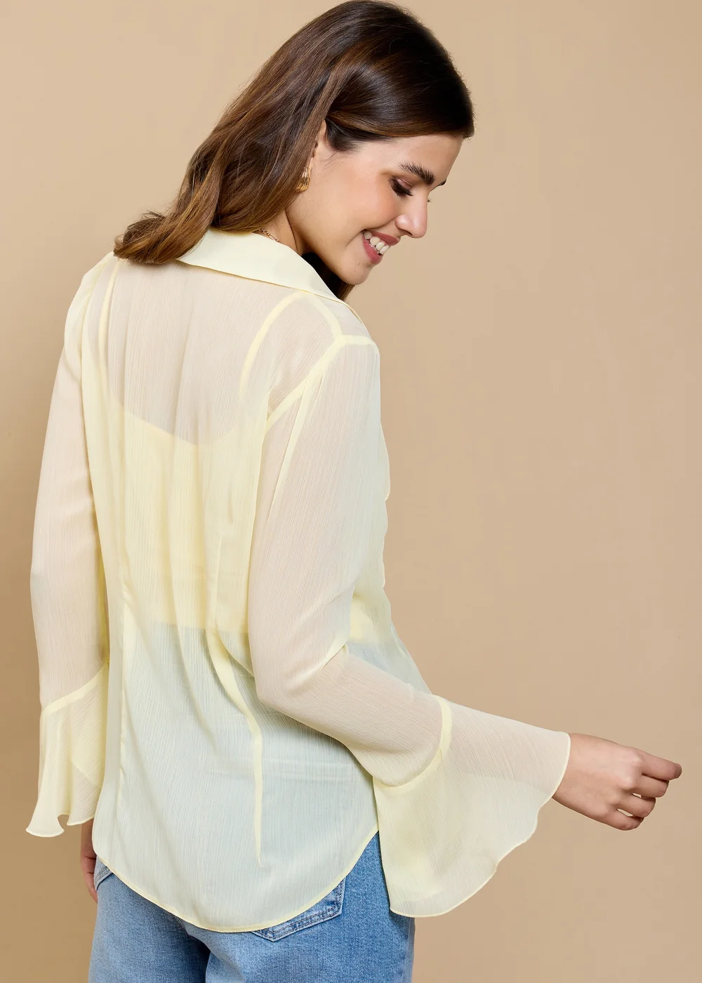 Little Mistress Lemon Satin Jacquard Frill Top by Vicky Pattison - 20 Image 5