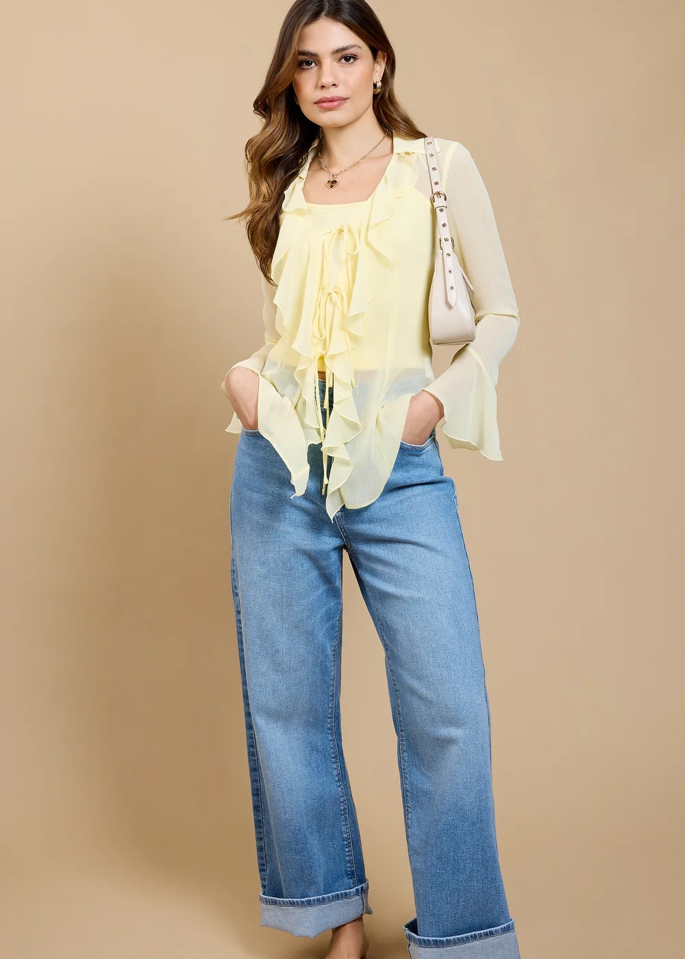 Little Mistress Lemon Satin Jacquard Frill Top by Vicky Pattison - 20 Image 2