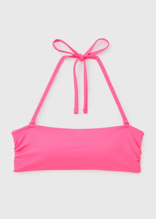Neon Pink Halter Neck Bandeau Bikini Top - 6 Image 3