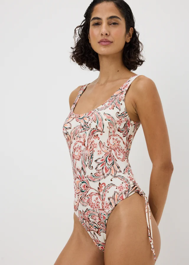 White Paisley Square Neck Swimsuit
