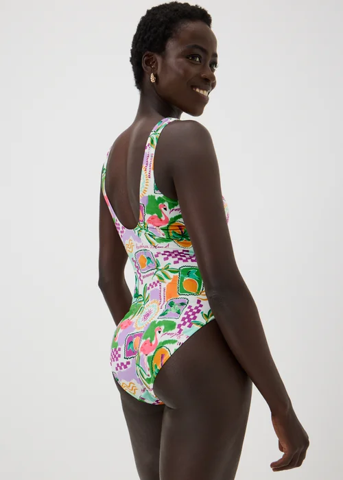 White Square Neck Printed Swimsuit - 8 Image 2