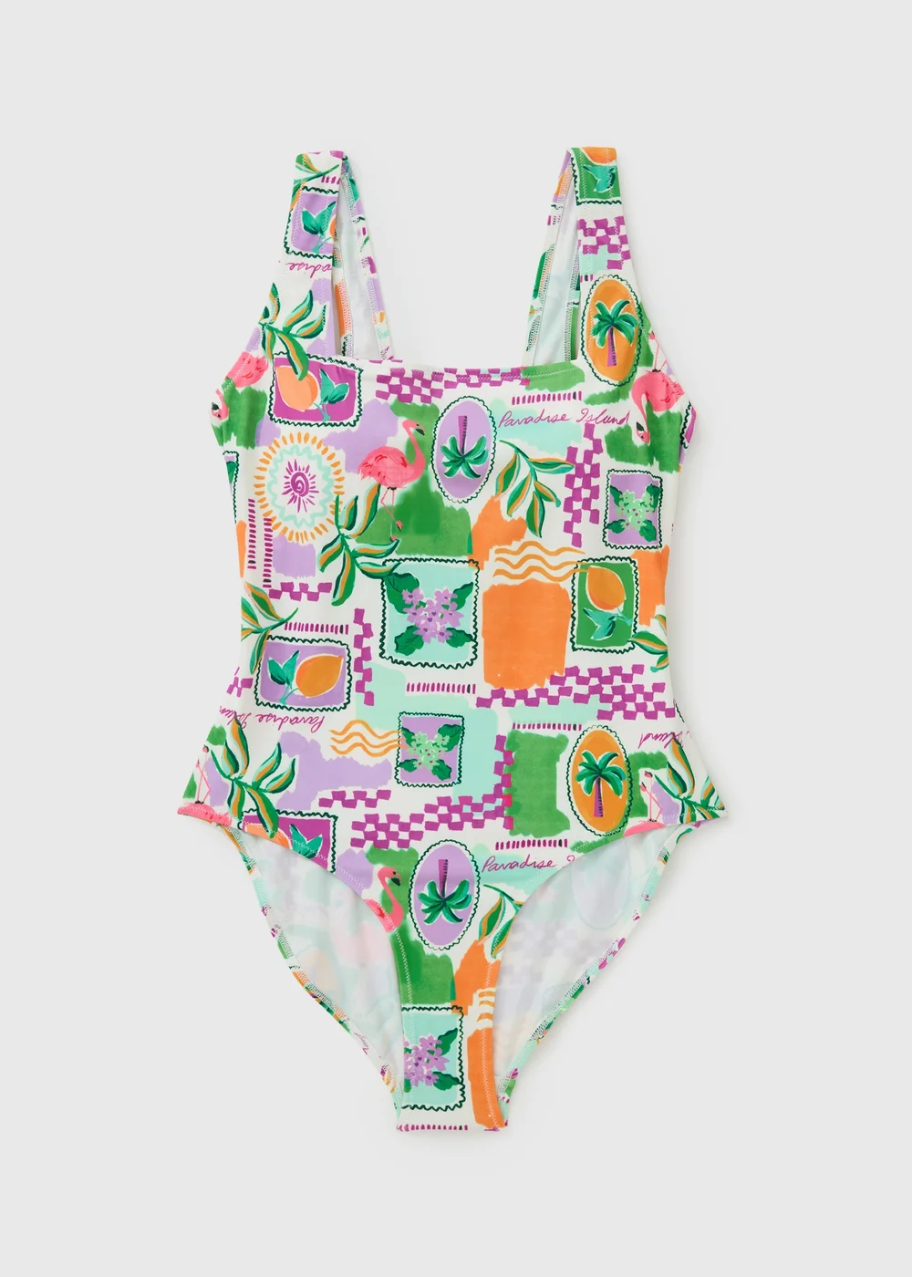 White Square Neck Printed Swimsuit - 8 Image 3