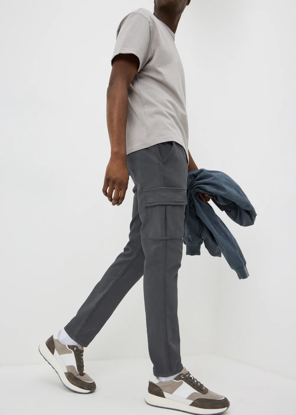 Charcoal Knitted Cargo Trousers - 36 Waist Short Image 1