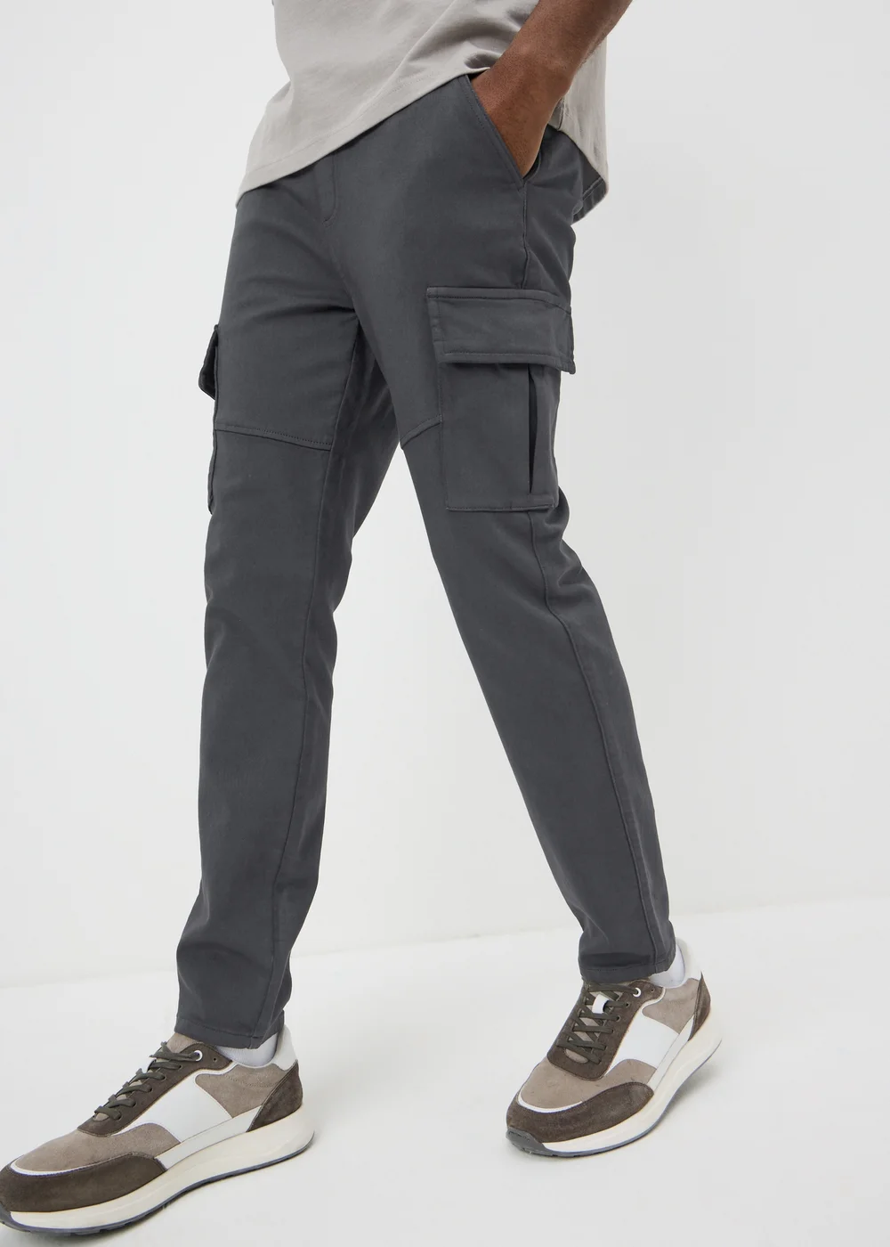 Charcoal Knitted Cargo Trousers - 36 Waist Short Image 2