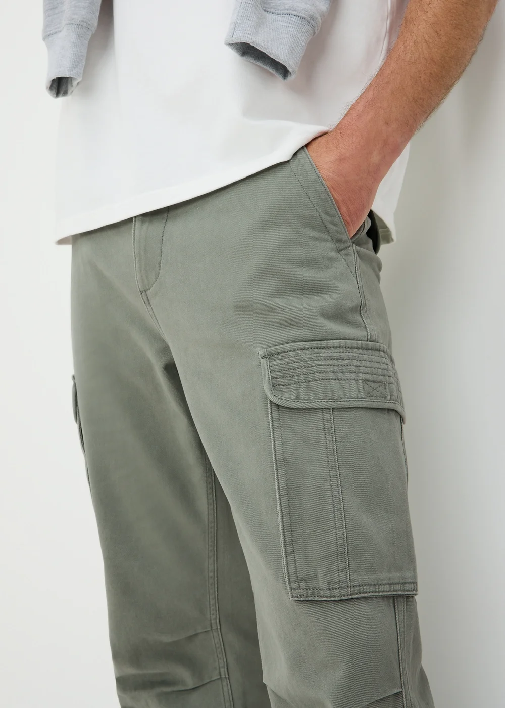 Khaki Loose Fit Cargo Trousers - 32 L Image 2