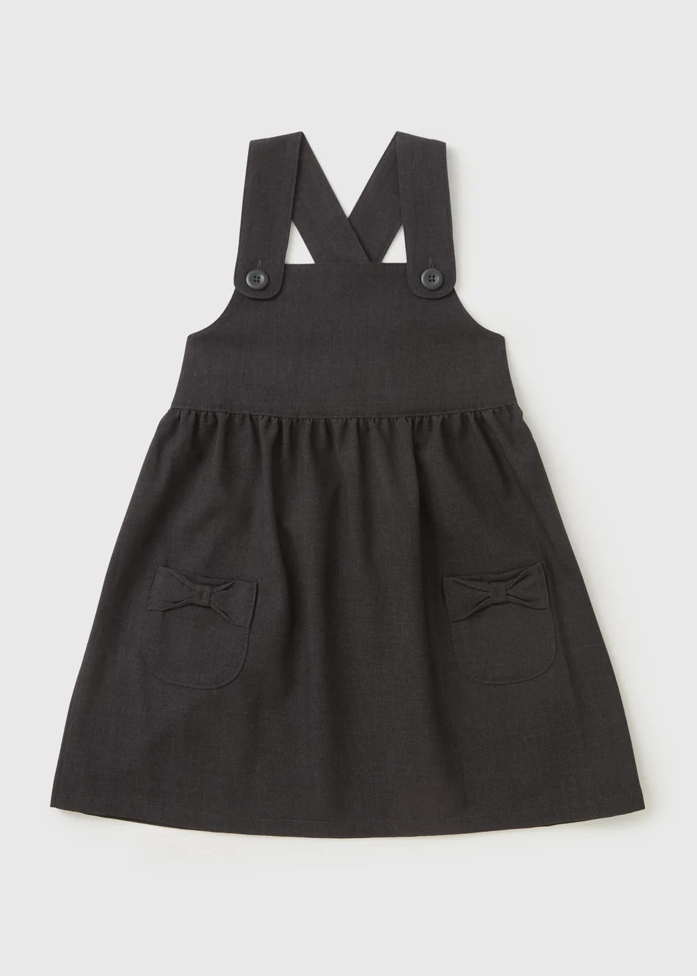 Girls Grey Bow Pocket Pinafore Dress (4-9yrs) - 4 Yrs Image 1