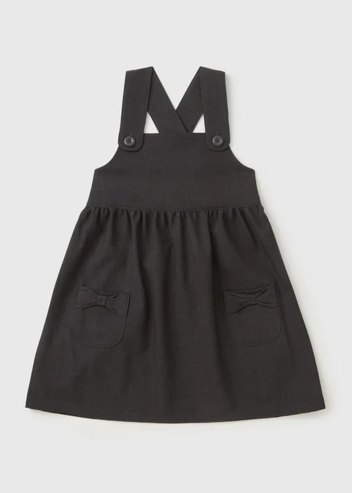 Girls Grey Bow Pocket Pinafore Dress (4-9yrs) - 4 Yrs Image 1