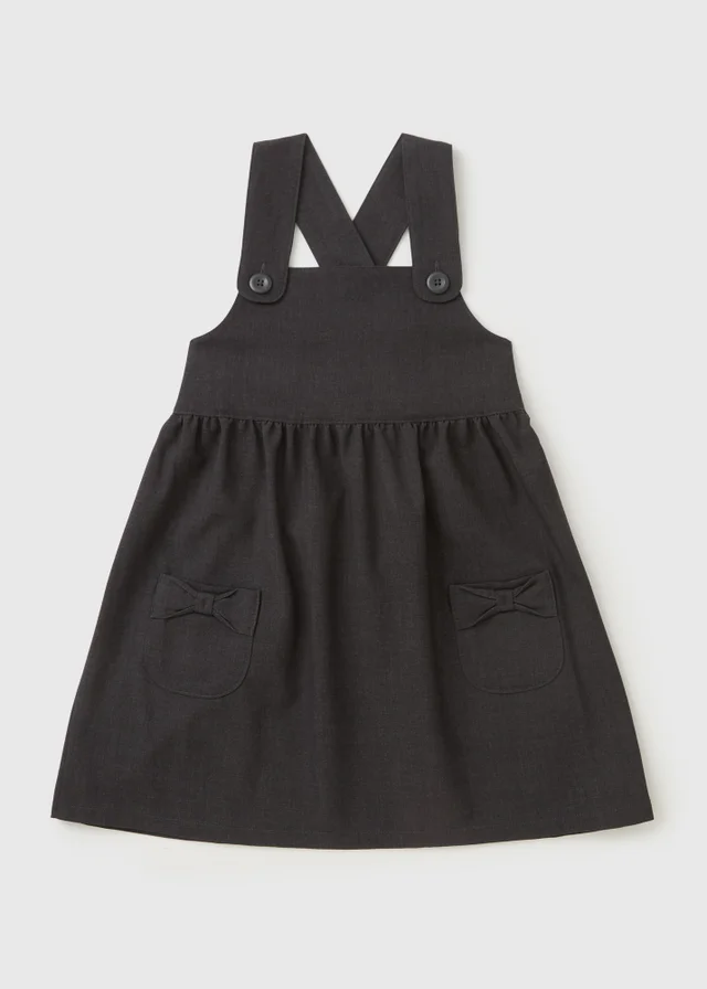 Girls Grey Bow Pocket Pinafore Dress (4-9yrs)