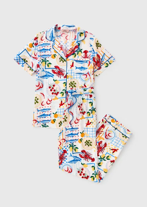 White Lobster Print Supersoft Traditional Button Up Pyjama Set - Size 8 Image 3