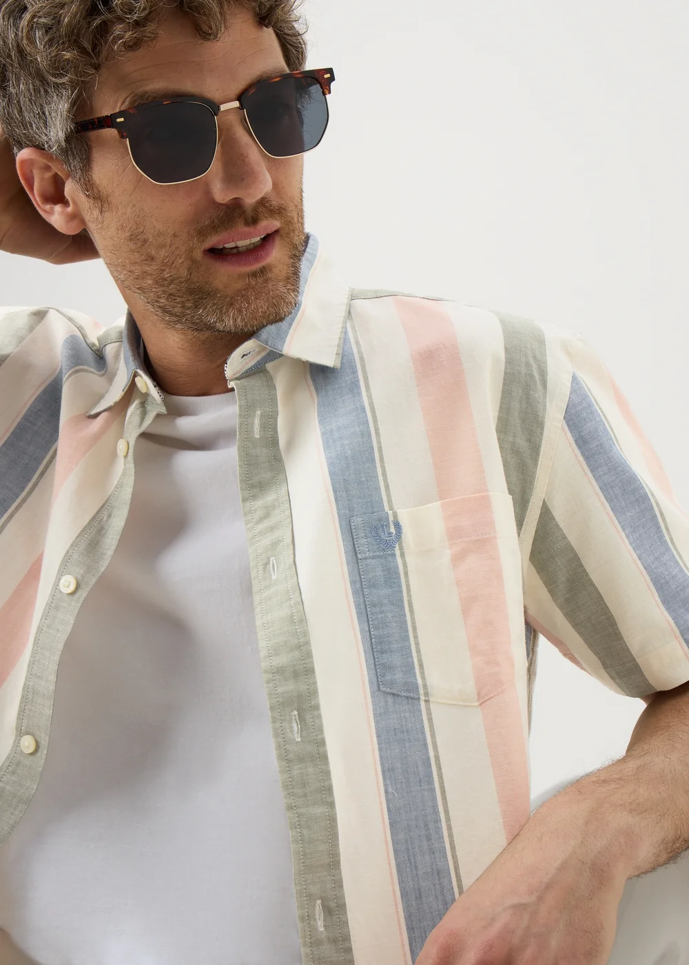 Lincoln Ecru Stripe Short Sleeve Shirt - S Image 3