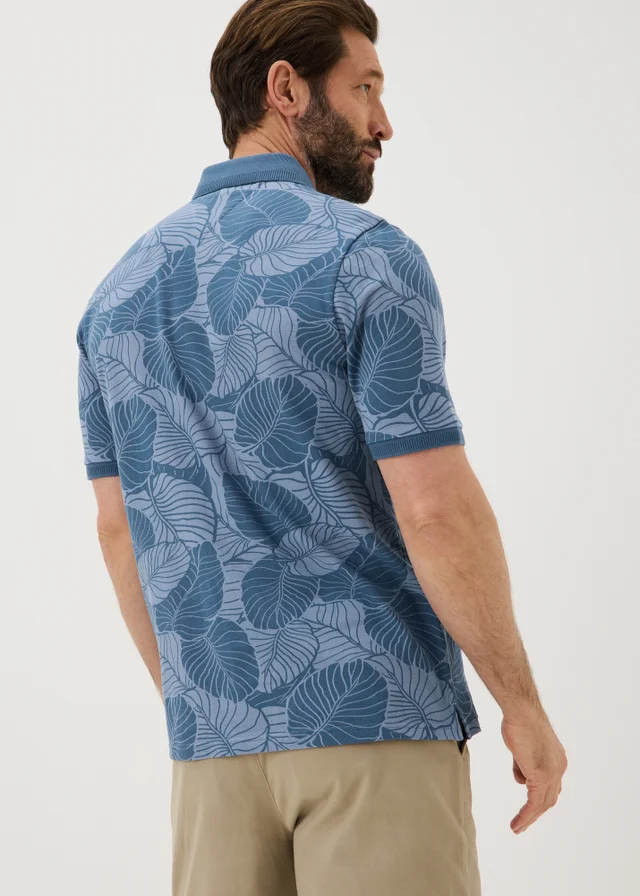 Blue Palm Print Polo Shirt