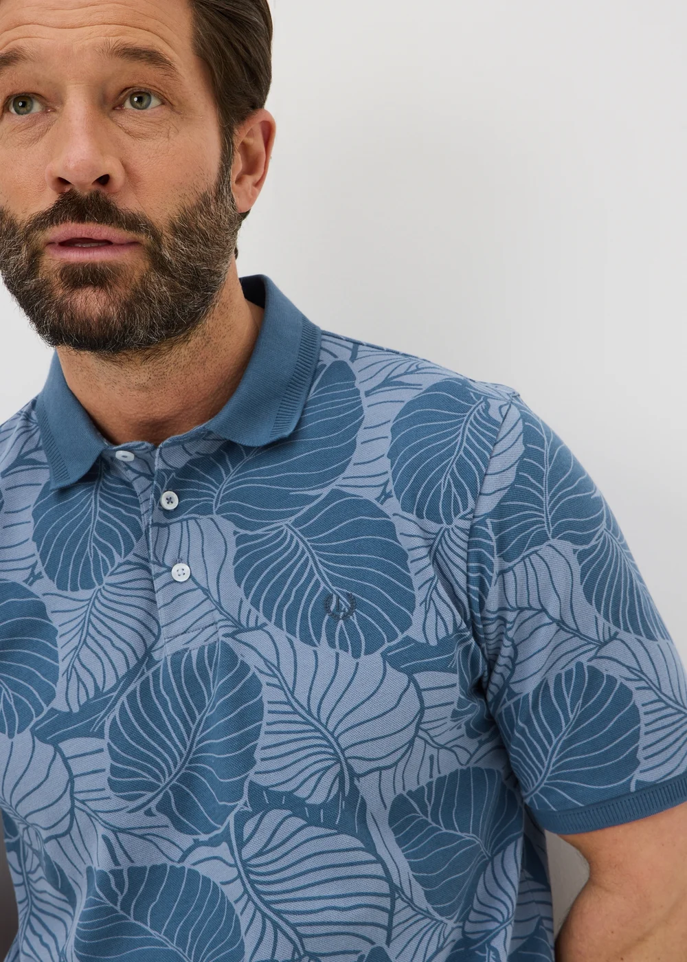 Blue Palm Print Polo Shirt - XL Image 3