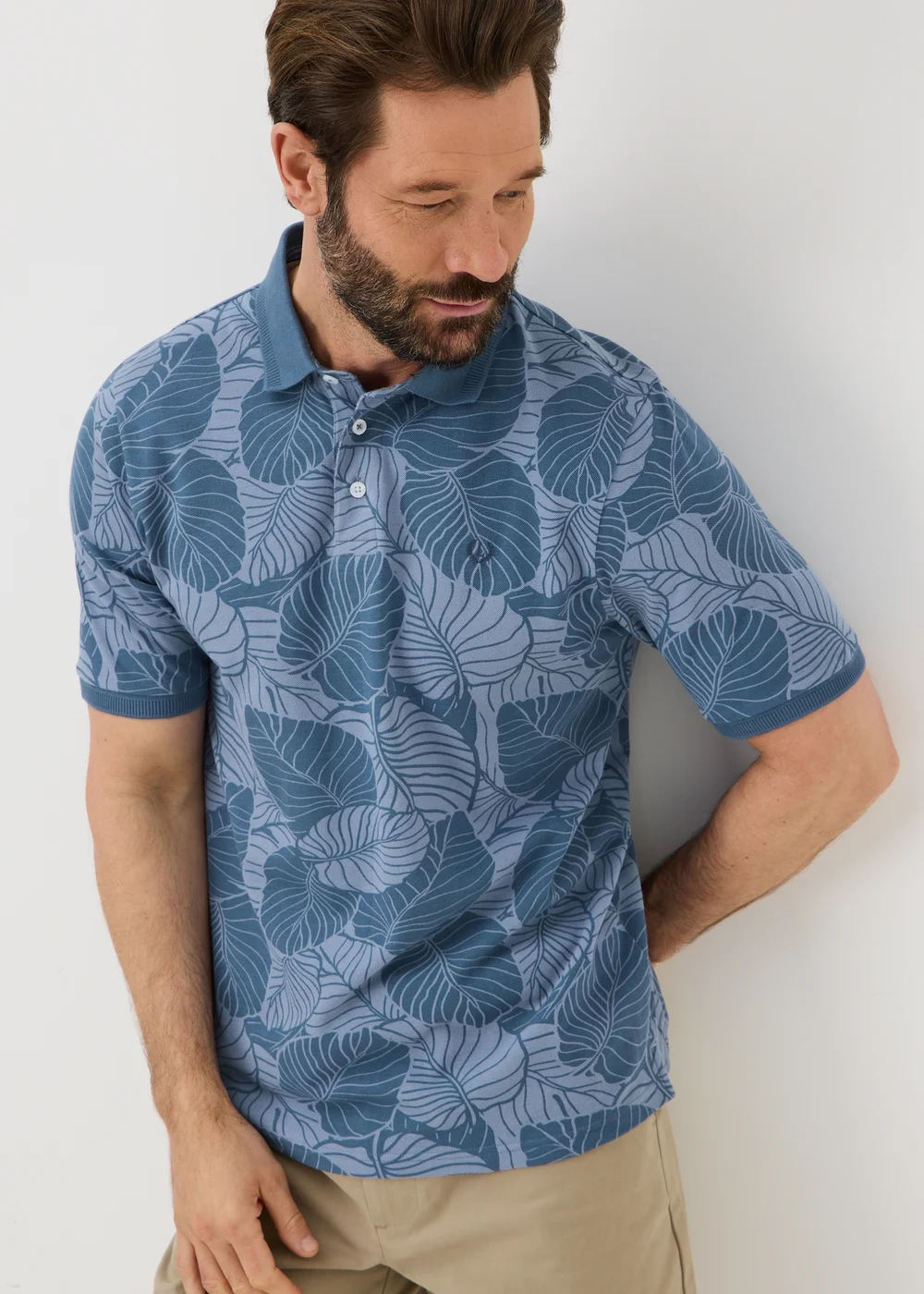 Blue Palm Print Polo Shirt - XL Image 1