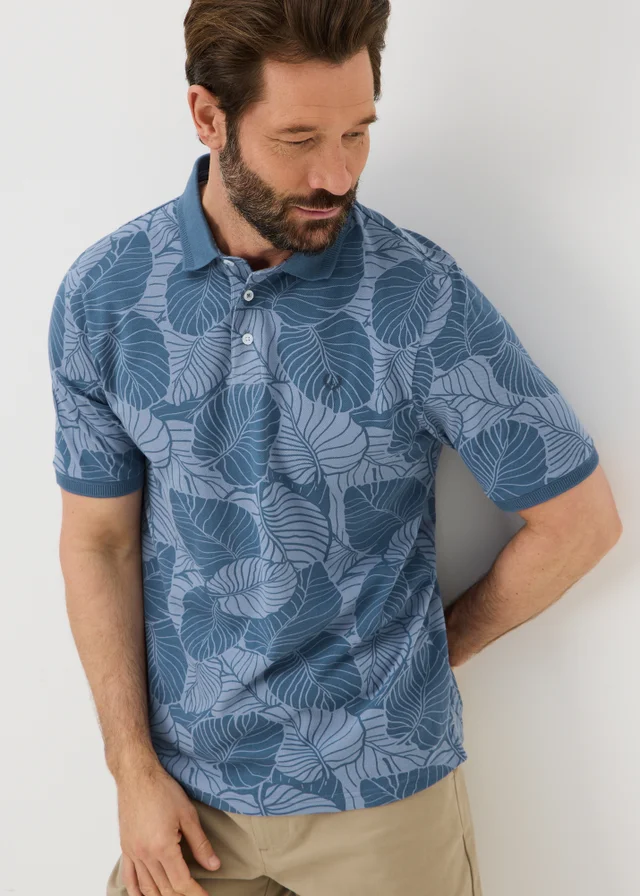 Blue Palm Print Polo Shirt