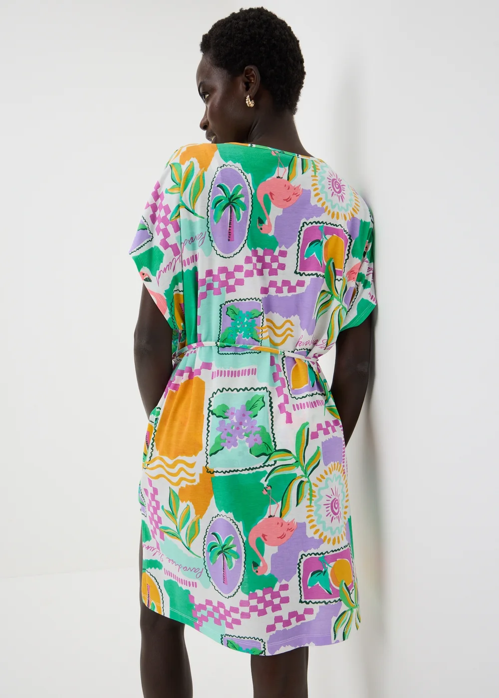 Multicolour Postcard Jersey Kaftan - XS Image 2