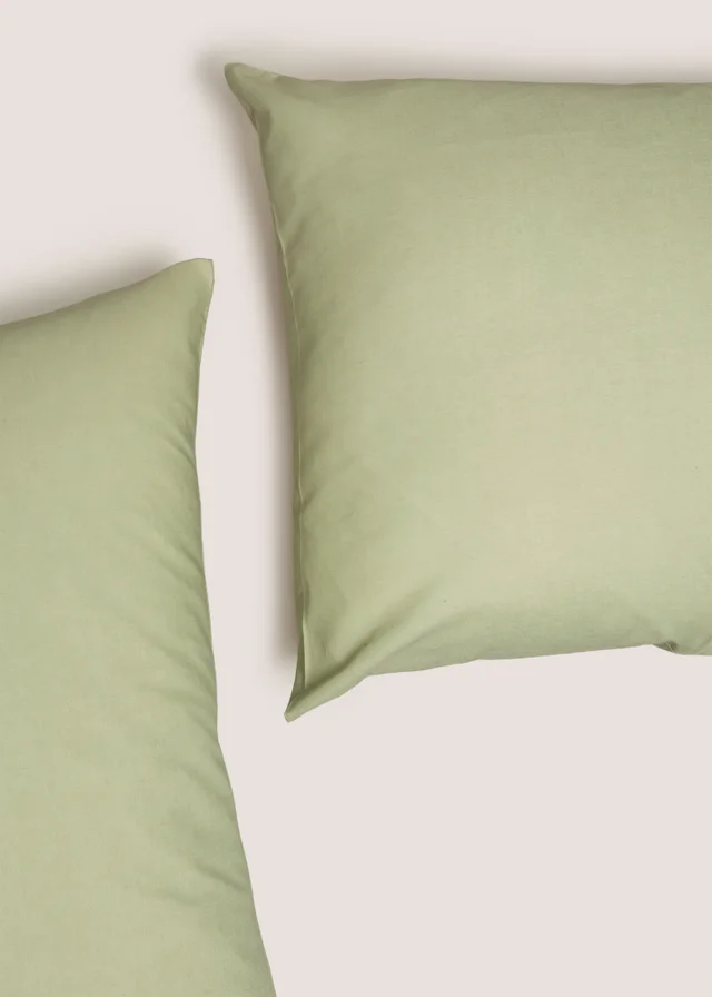 2 Pack Green Polycotton Housewife Pillowcases