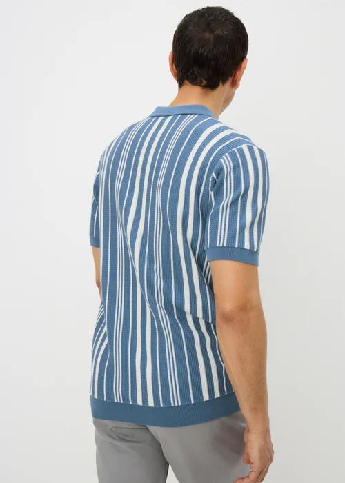 Blue Stripe Knitted Polo Shirt - S Image 3