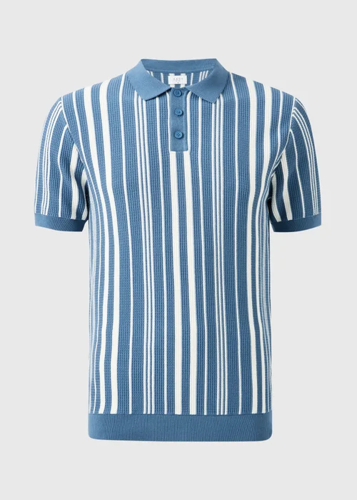 Blue Stripe Knitted Polo Shirt - S Image 4