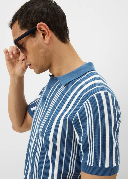 Blue Stripe Knitted Polo Shirt - S Image 2