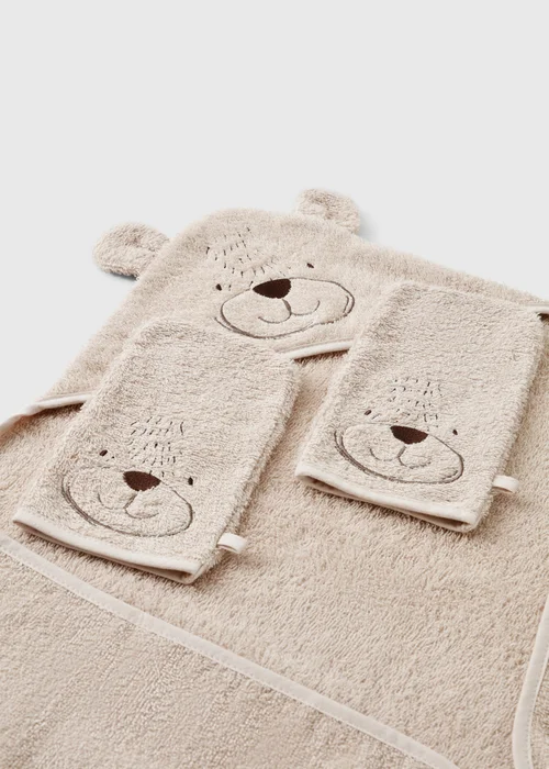 Natural Bear Towel & Mit Set - One Size Image 2