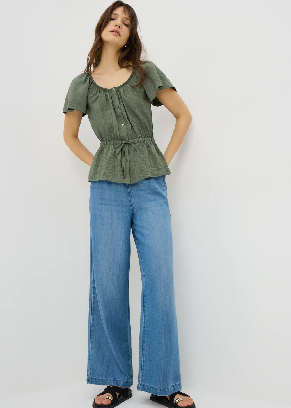 Green Angel Sleeve Tie Waist Shirt - 28 Image 1