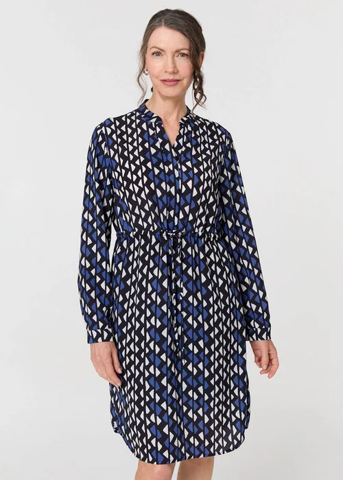 Izabel London Blue Geo Print Tie Waist Knee Length Dress - 8 Image 1