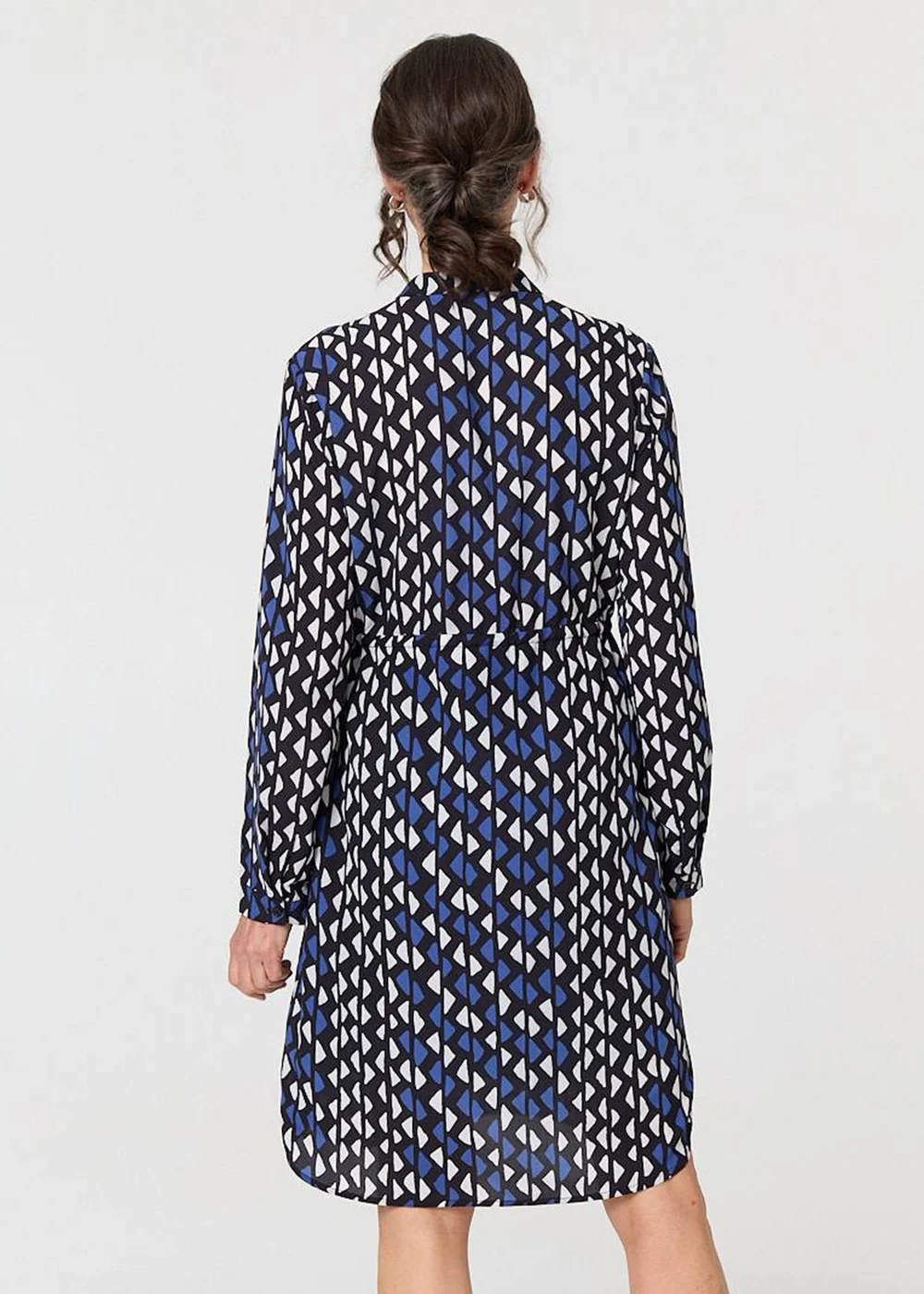 Izabel London Blue Geo Print Tie Waist Knee Length Dress - 8 Image 2