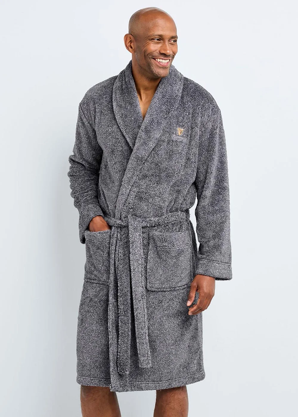 grey cotton dressing gown BOSS - Grey cotton-velvet dressing gown with embroidered logo