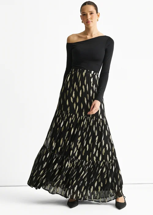 Gini London Black Clipped Jacquard Tiered Maxi Skirt - 8 Image 1