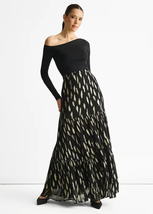 Gini London Black Clipped Jacquard Tiered Maxi Skirt - 8 Image 4