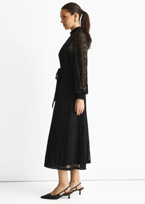 Gini London Black High Neck Jersey Lace Occasion Midi Dress - 8 Image 4