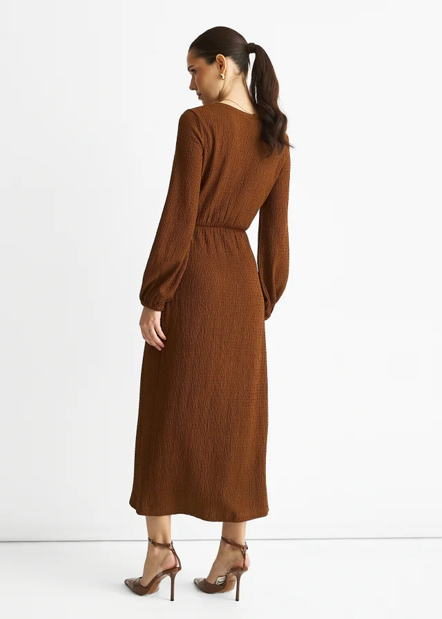 Gini London Brown Jersey Texture Wrap Metal Trim Midi Dress