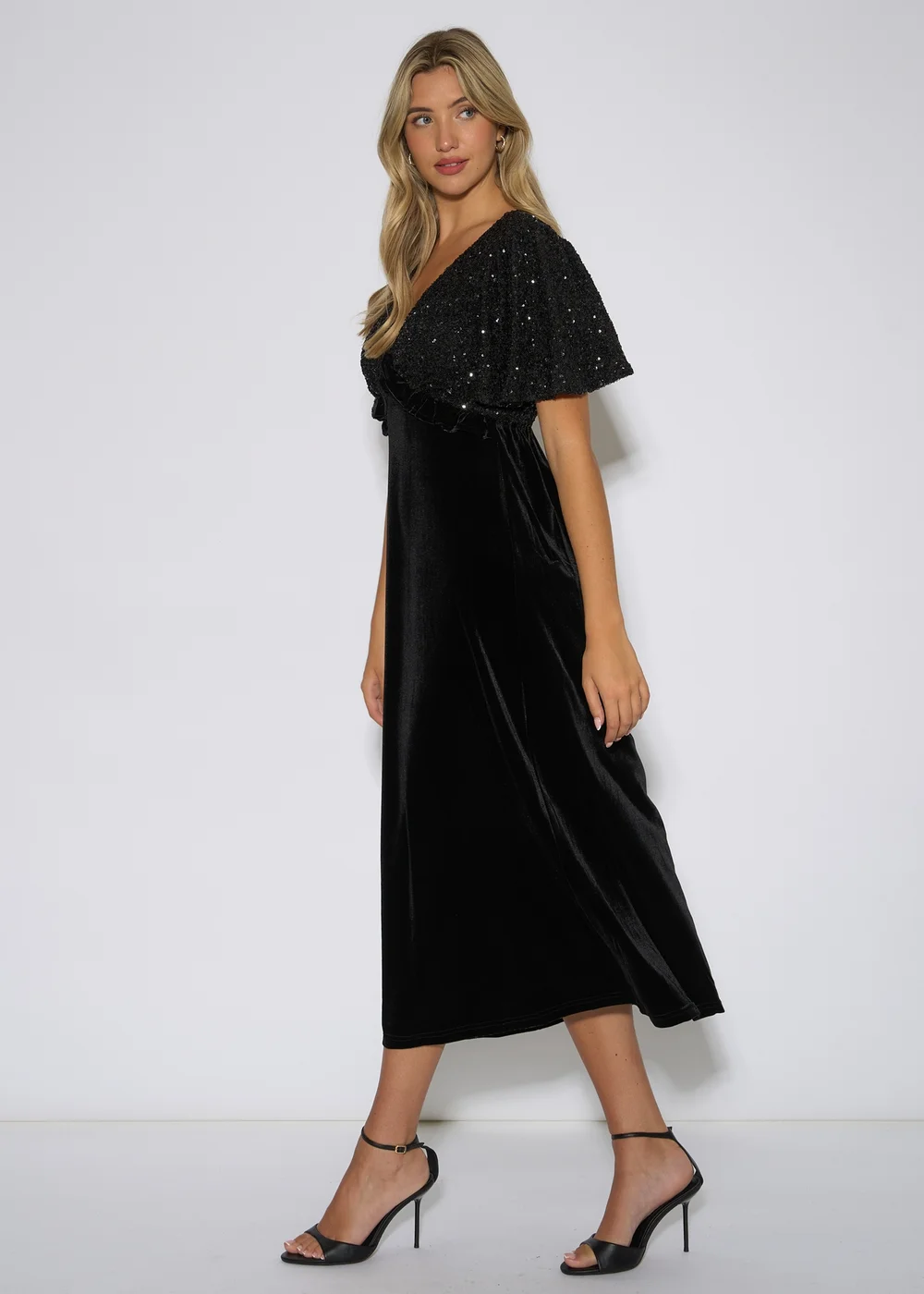 Gini London Black Sequin Top Premium Velvet Occasion Midi Dress - 10 Image 4