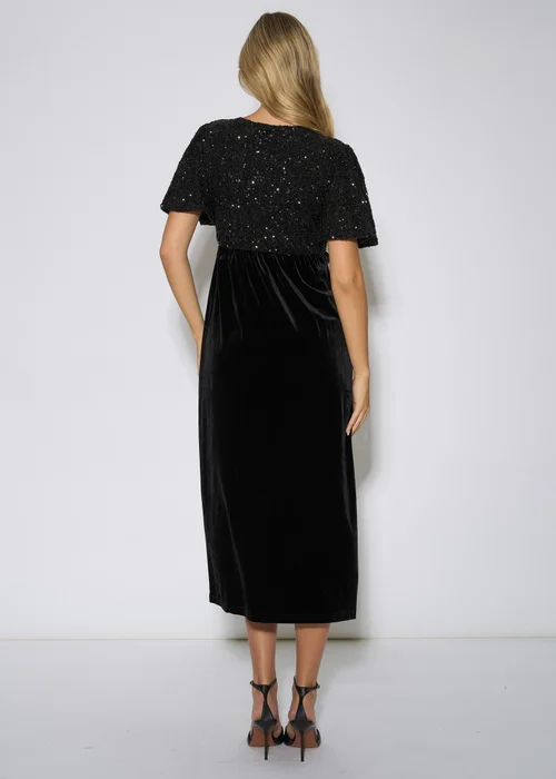Gini London Black Sequin Top Premium Velvet Occasion Midi Dress - 10 Image 2