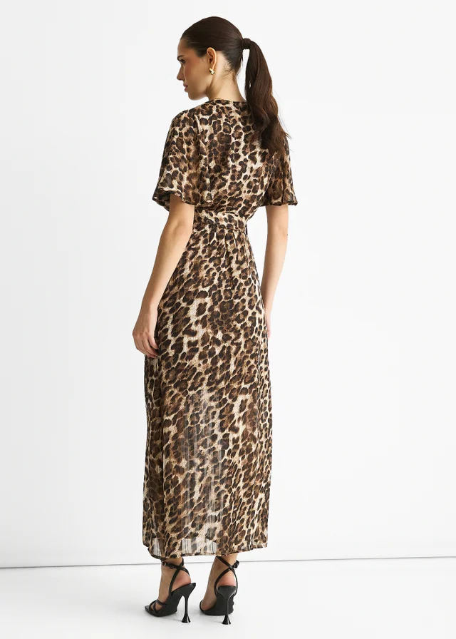 Gini London Brown Chiffon Animal Sparkle Stripe Wrap Midi Dress